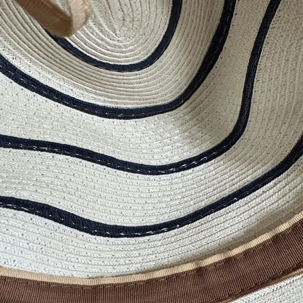 Tommy Bahama White Straw Sun Hat with Navy Stripes and Black Band